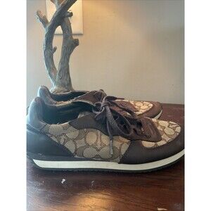 COACH Women’s Sneakers Farah Nappa Signature C Leather Brown Lace Up Sz40 (9.5)